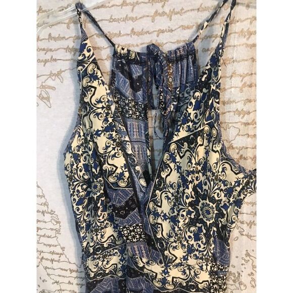 ASTR the Label Blue Maxi Dress Patchwork Floral Long Flowy Boho Festival Large - Picture 3 of 7